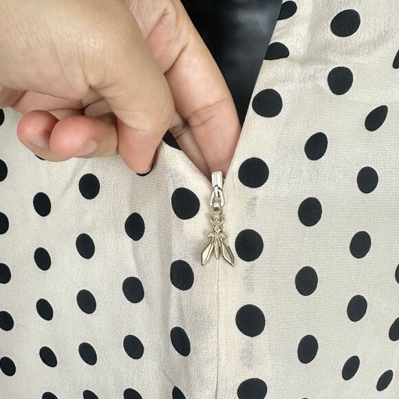 Patrizia Pepe 100%Silk Polka Dot Black Cream Dress Size 38 Cold Shoulder Lined - Picture 12 of 14